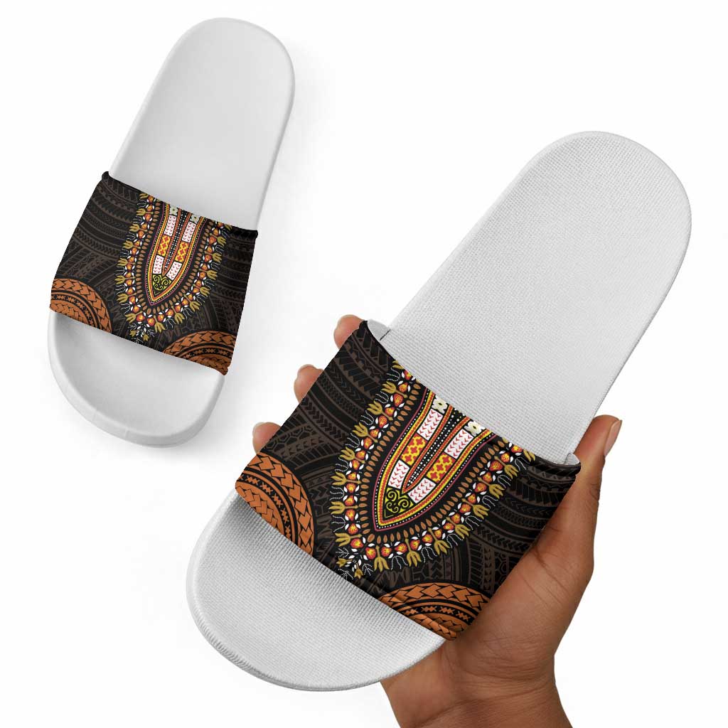 African Dashiki and Polynesian Pattern Slide Sandals Gold