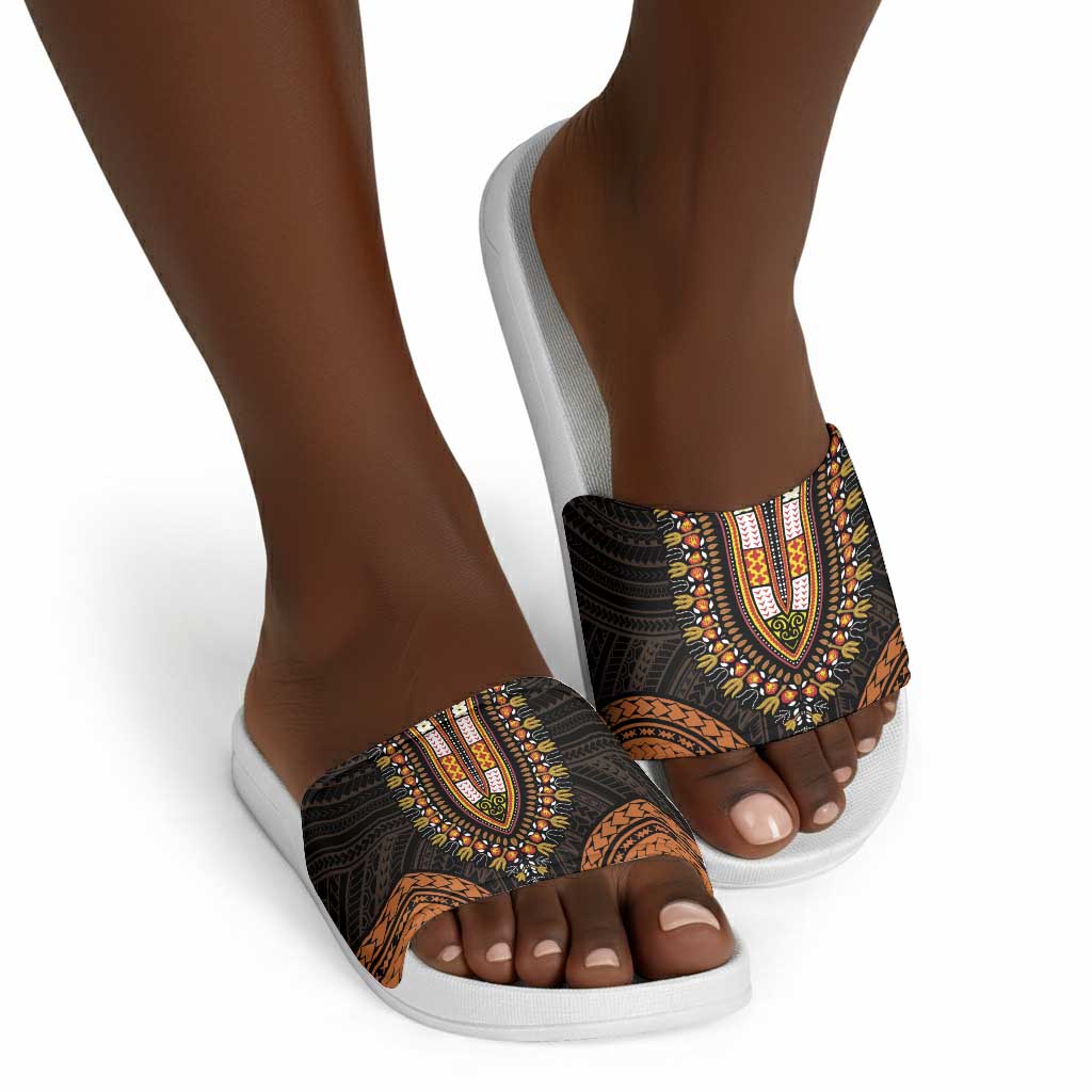 African Dashiki and Polynesian Pattern Slide Sandals Gold
