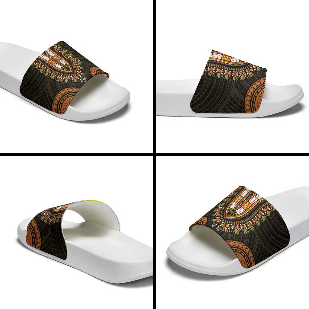 African Dashiki and Polynesian Pattern Slide Sandals Gold