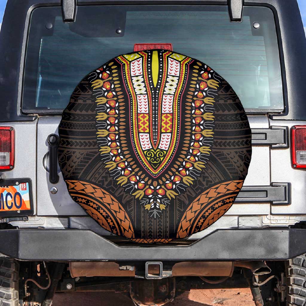 African Dashiki and Polynesian Pattern Spare Tire Cover Gold