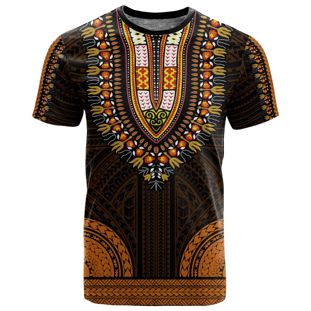 African Dashiki and Polynesian Pattern T shirt Gold