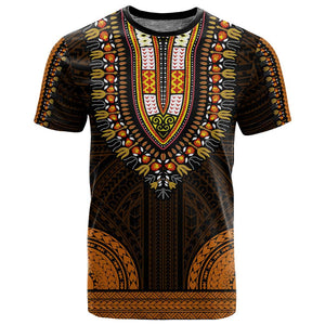 African Dashiki and Polynesian Pattern T shirt Gold