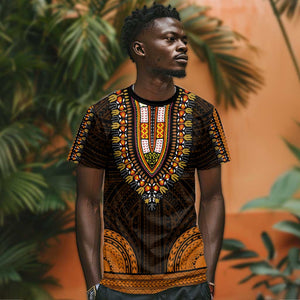 African Dashiki and Polynesian Pattern T shirt Gold