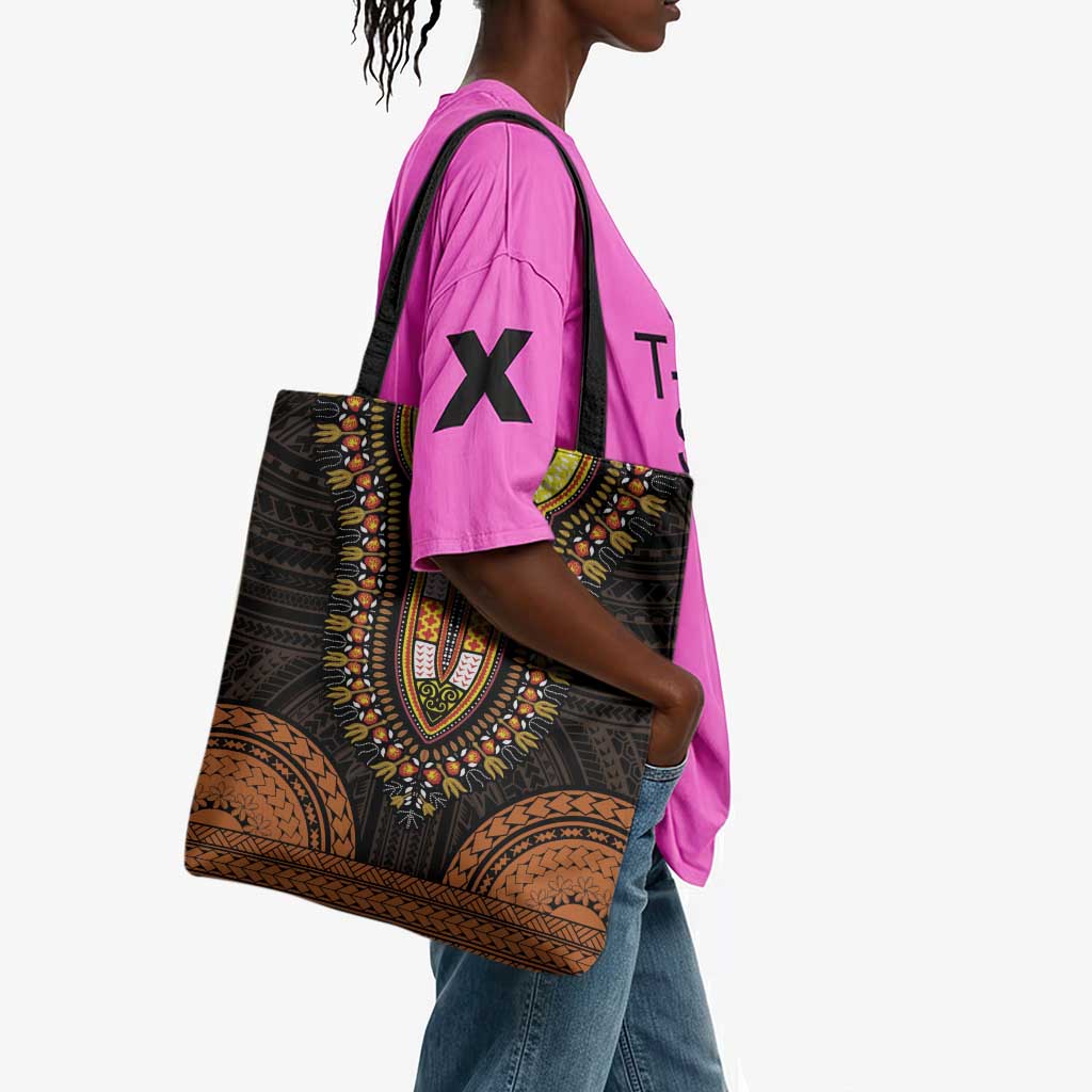 African Dashiki and Polynesian Pattern Tote Bag Gold