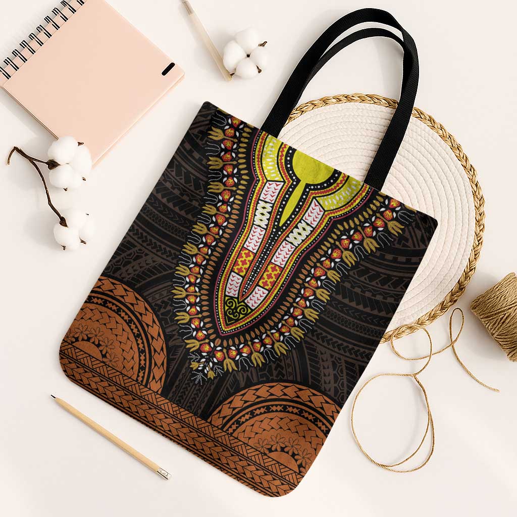 African Dashiki and Polynesian Pattern Tote Bag Gold