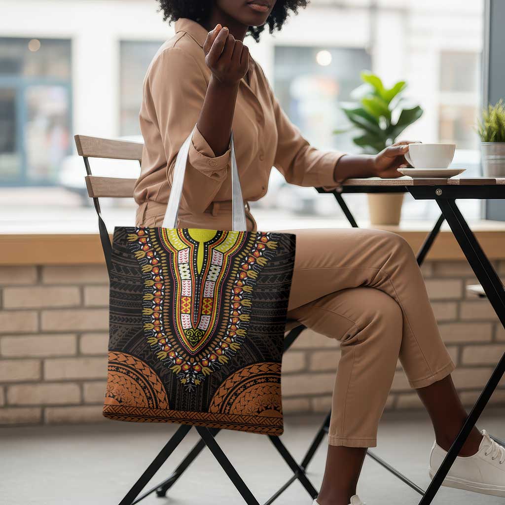 African Dashiki and Polynesian Pattern Tote Bag Gold