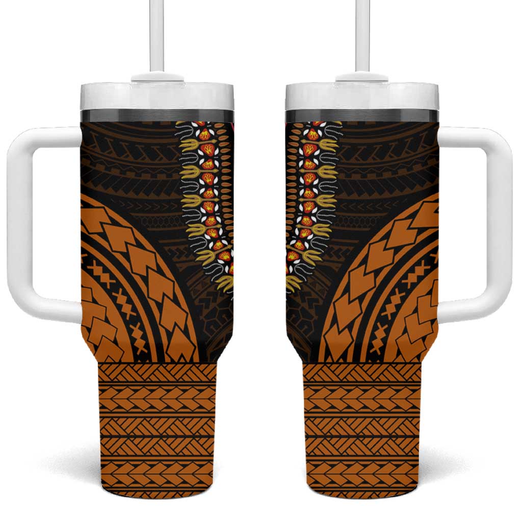 African Dashiki and Polynesian Pattern Tumbler With Handle Gold