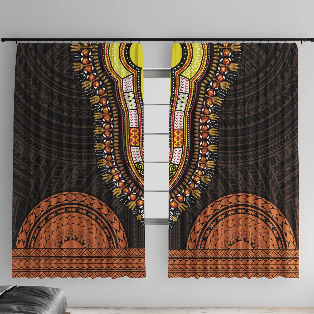 African Dashiki and Polynesian Pattern Window Curtain Gold