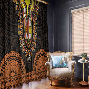 African Dashiki and Polynesian Pattern Window Curtain Gold