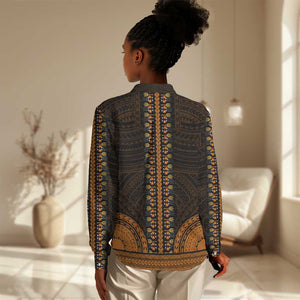 African Dashiki and Polynesian Pattern Women Casual Shirt Gold