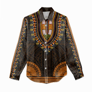 African Dashiki and Polynesian Pattern Women Casual Shirt Gold