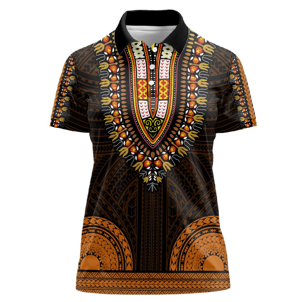 African Dashiki and Polynesian Pattern Women Polo Shirt Gold