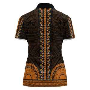 African Dashiki and Polynesian Pattern Women Polo Shirt Gold