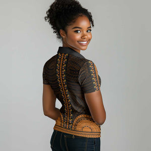 African Dashiki and Polynesian Pattern Women Polo Shirt Gold