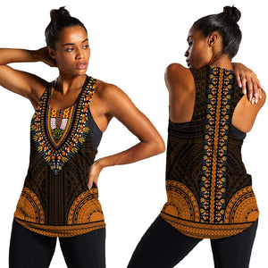 African Dashiki and Polynesian Pattern Women Racerback Tank Gold