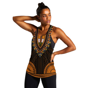 African Dashiki and Polynesian Pattern Women Racerback Tank Gold