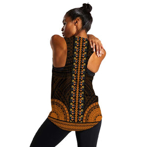 African Dashiki and Polynesian Pattern Women Racerback Tank Gold