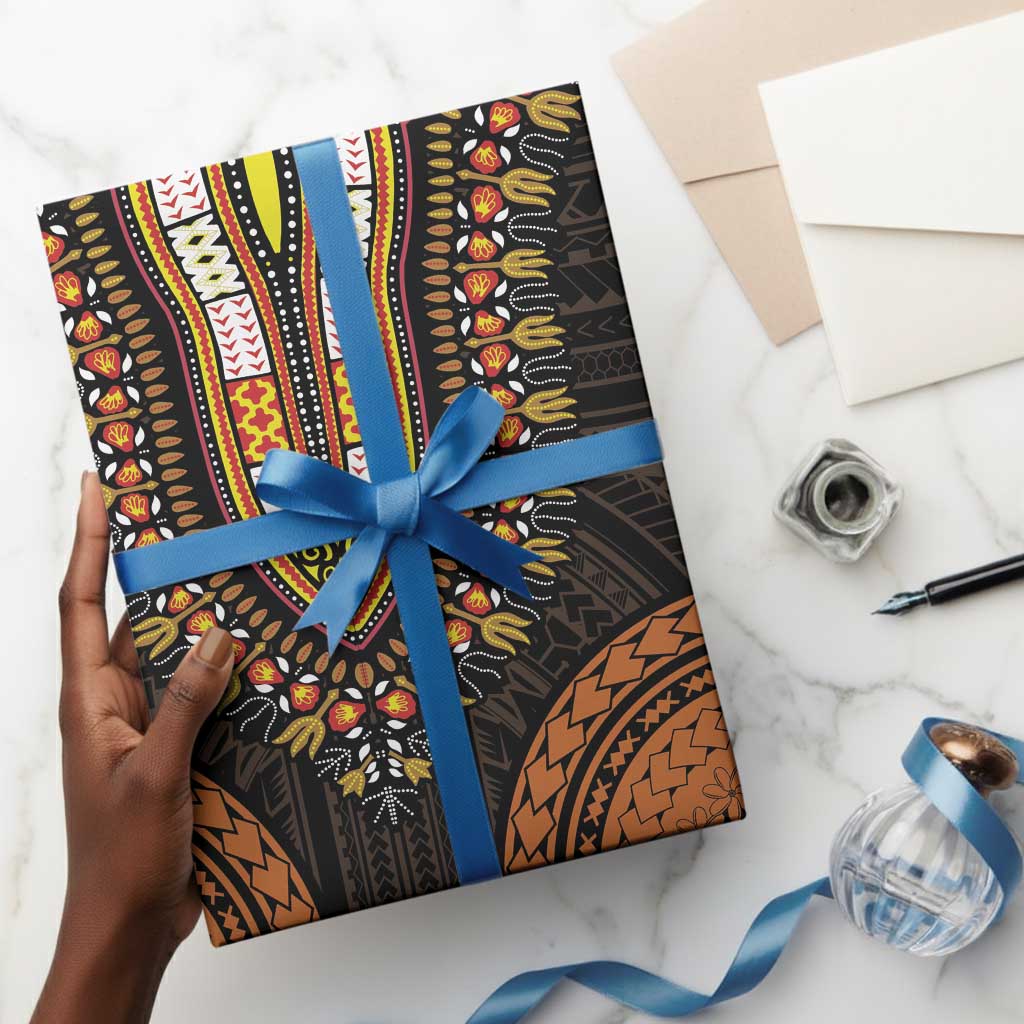 African Dashiki and Polynesian Pattern Wrapping Paper Gold - African Pride