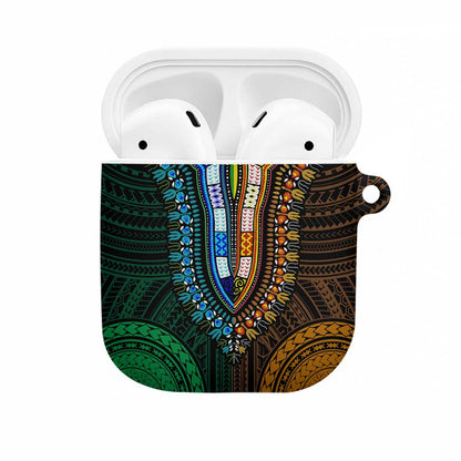 African Dashiki and Polynesian Pattern AirPods Case Half Green-Gold