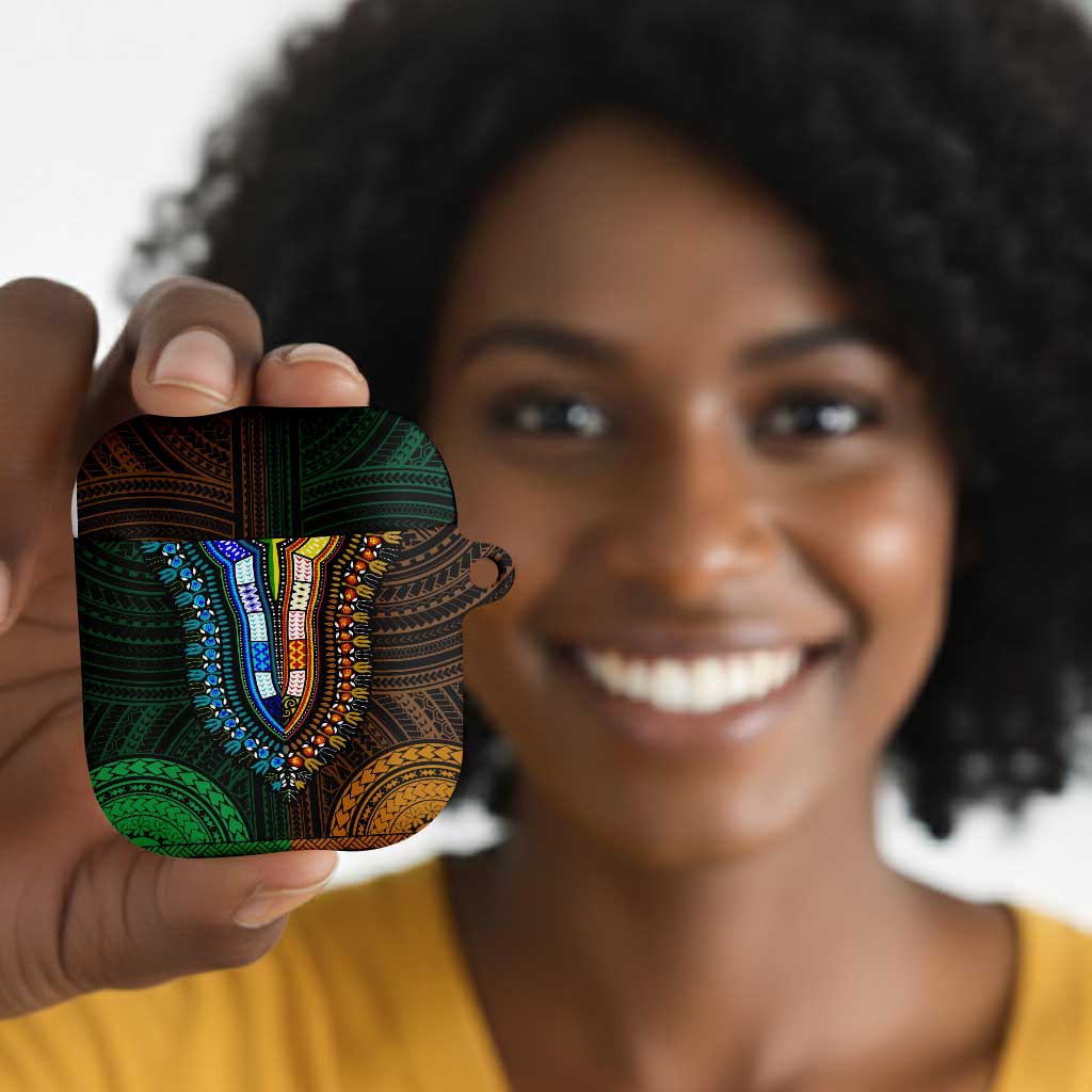 African Dashiki and Polynesian Pattern AirPods Case Half Green-Gold