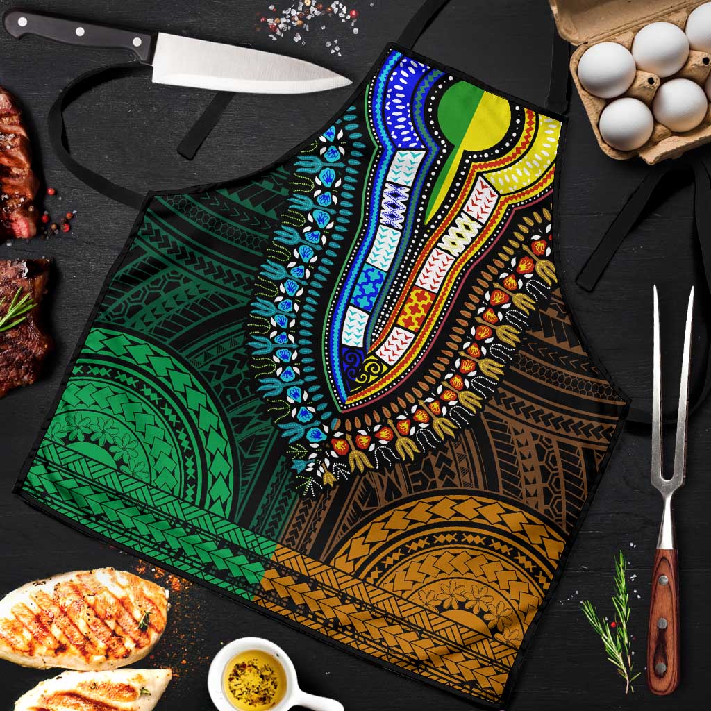 African Dashiki and Polynesian Pattern Apron Half Green-Gold
