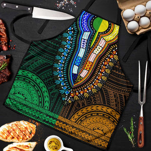 African Dashiki and Polynesian Pattern Apron Half Green-Gold