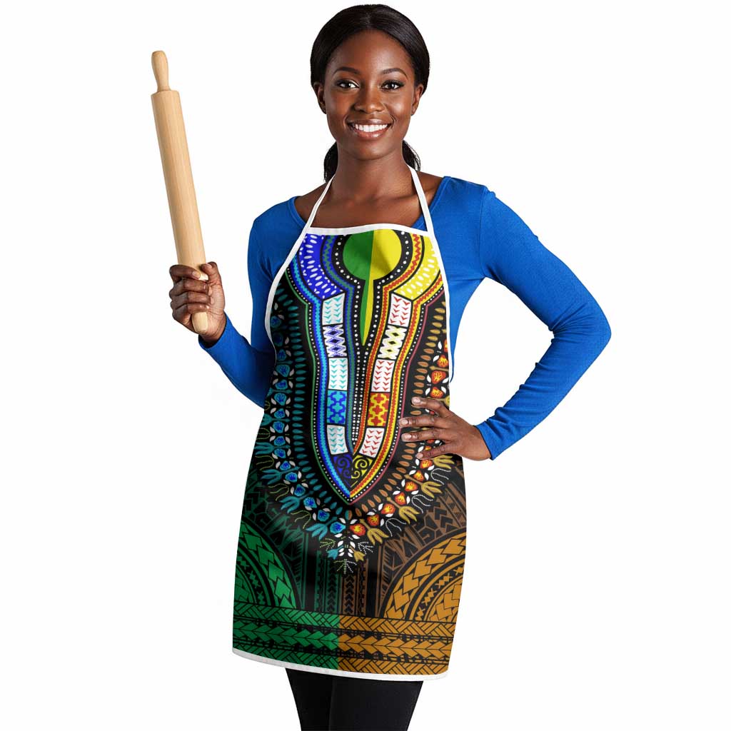African Dashiki and Polynesian Pattern Apron Half Green-Gold