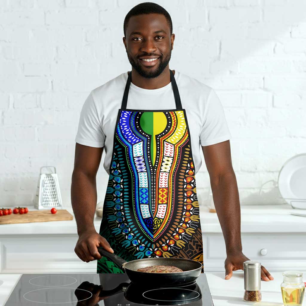 African Dashiki and Polynesian Pattern Apron Half Green-Gold