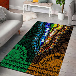 African Dashiki and Polynesian Pattern Area Rug Half Green-Gold