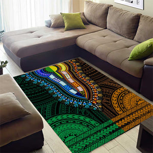 African Dashiki and Polynesian Pattern Area Rug Half Green-Gold