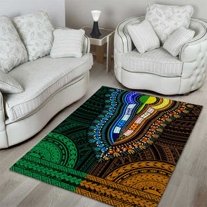 African Dashiki and Polynesian Pattern Area Rug Half Green-Gold