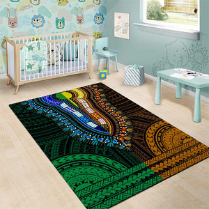 African Dashiki and Polynesian Pattern Area Rug Half Green-Gold