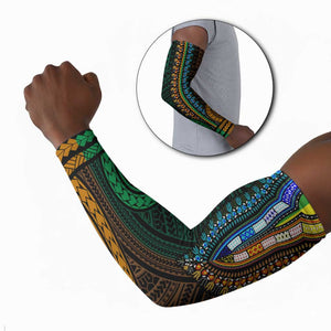 African Dashiki and Polynesian Pattern Arm Sleeves Half Green-Gold