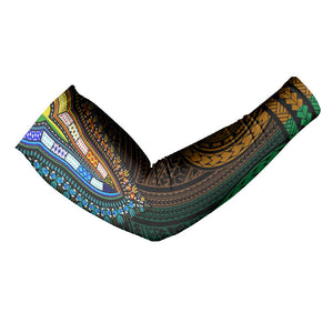 African Dashiki and Polynesian Pattern Arm Sleeves Half Green-Gold
