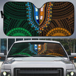 African Dashiki and Polynesian Pattern Auto Sun Shade Half Green-Gold