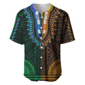 African Dashiki and Polynesian Pattern Baseball Jersey Half Green-Gold