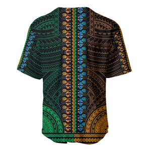 African Dashiki and Polynesian Pattern Baseball Jersey Half Green-Gold