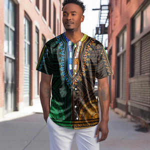 African Dashiki and Polynesian Pattern Baseball Jersey Half Green-Gold