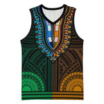 African Dashiki and Polynesian Pattern Basketball Jersey Half Green-Gold LT9