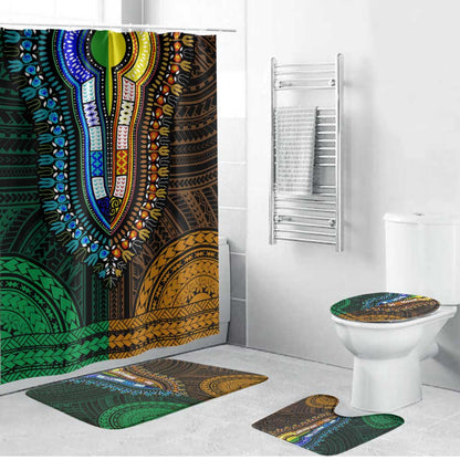 African Dashiki and Polynesian Pattern Bathroom Set Half Green-Gold