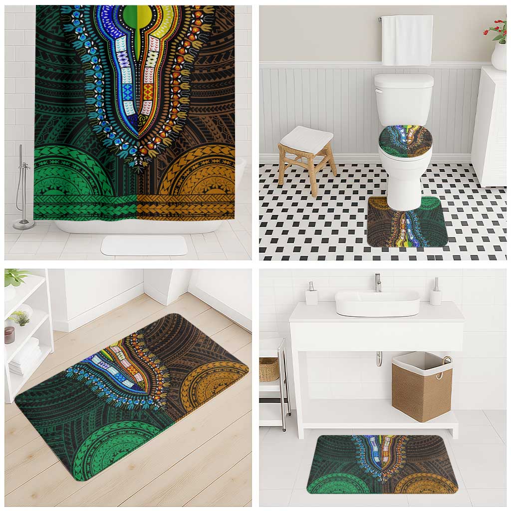 African Dashiki and Polynesian Pattern Bathroom Set Half Green-Gold
