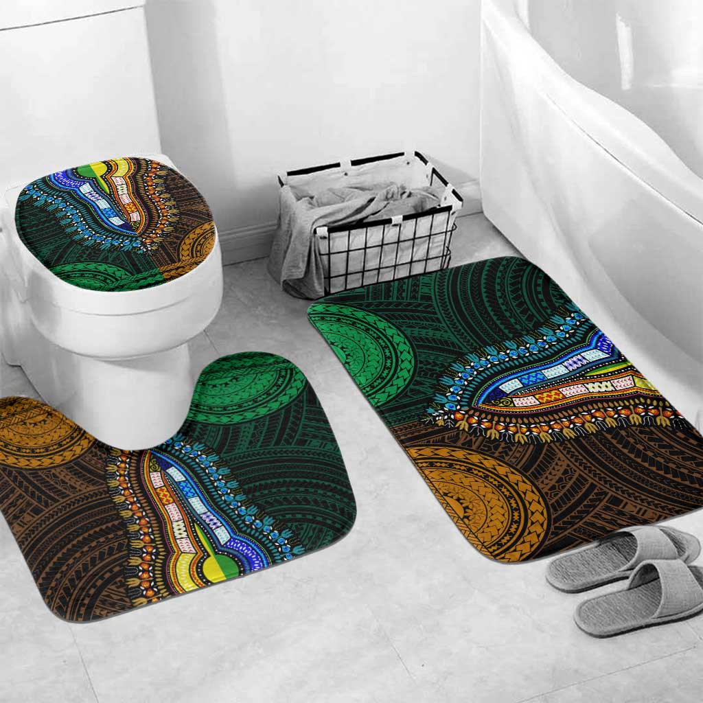 African Dashiki and Polynesian Pattern Bathroom Set Half Green-Gold