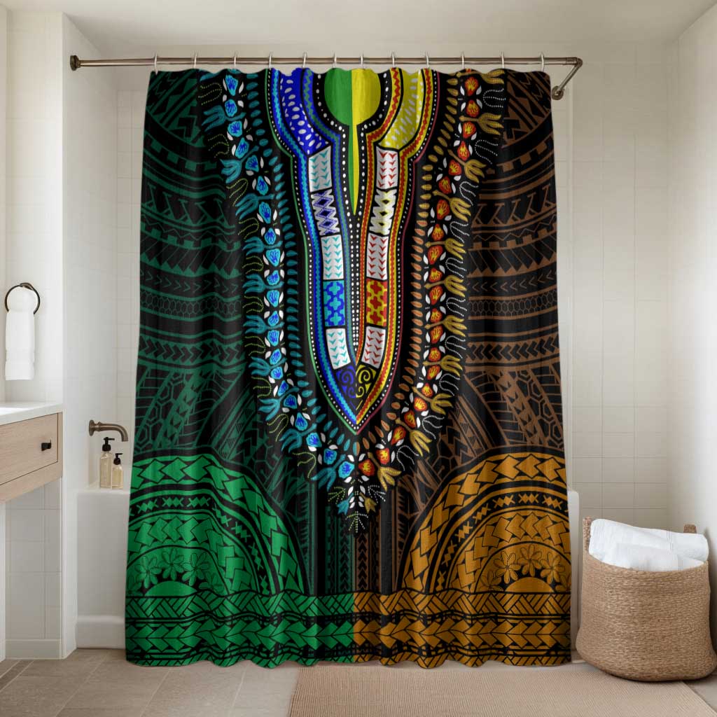 African Dashiki and Polynesian Pattern Bathroom Set Half Green-Gold