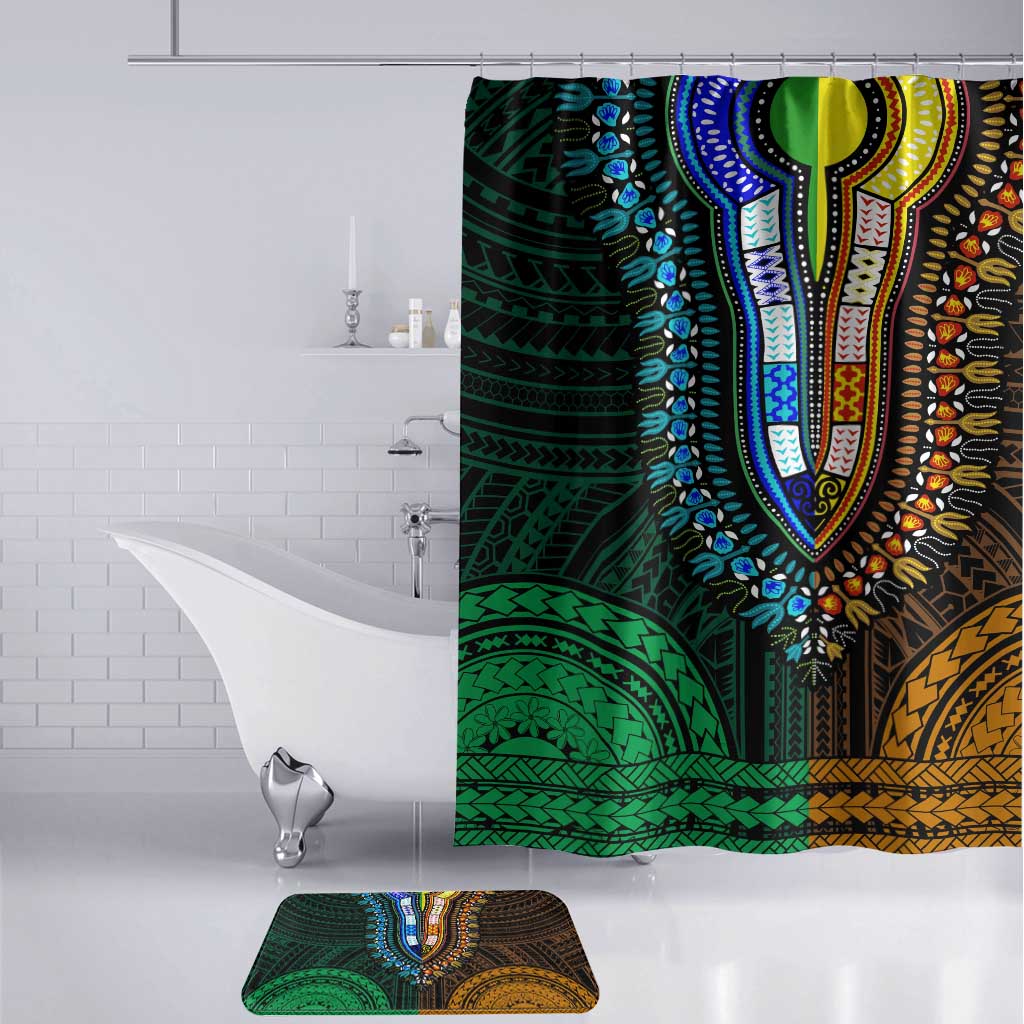 African Dashiki and Polynesian Pattern Bathroom Set Half Green-Gold