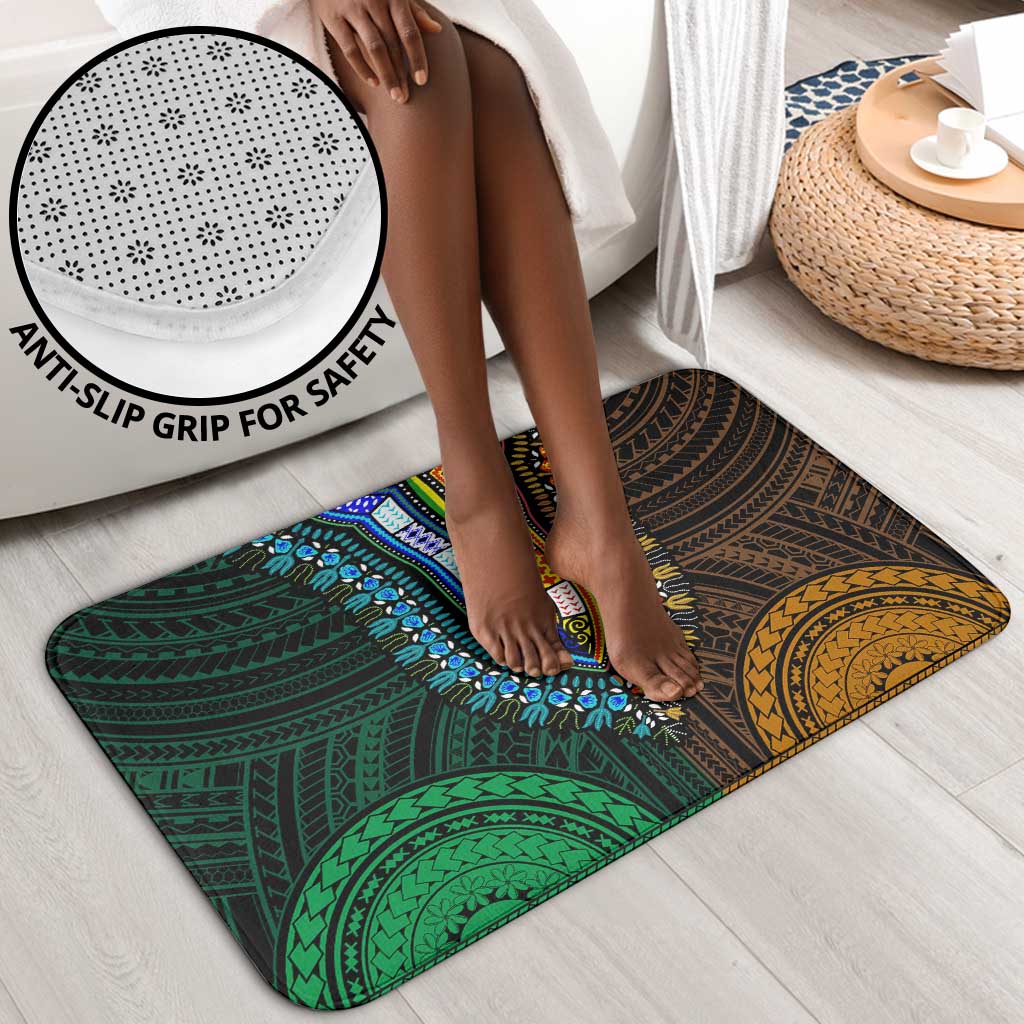African Dashiki and Polynesian Pattern Bathroom Set Half Green-Gold