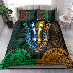 African Dashiki and Polynesian Pattern Bedding Set Half Green-Gold