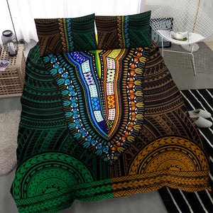 African Dashiki and Polynesian Pattern Bedding Set Half Green-Gold