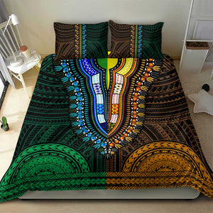 African Dashiki and Polynesian Pattern Bedding Set Half Green-Gold