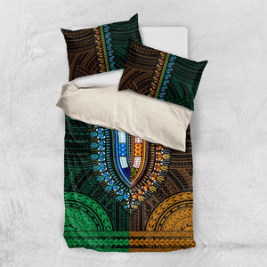 African Dashiki and Polynesian Pattern Bedding Set Half Green-Gold