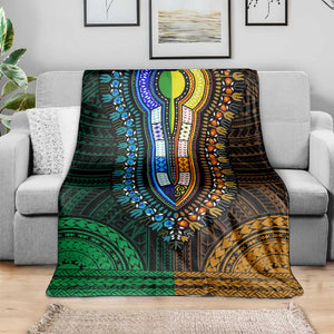 African Dashiki and Polynesian Pattern Blanket Half Green-Gold